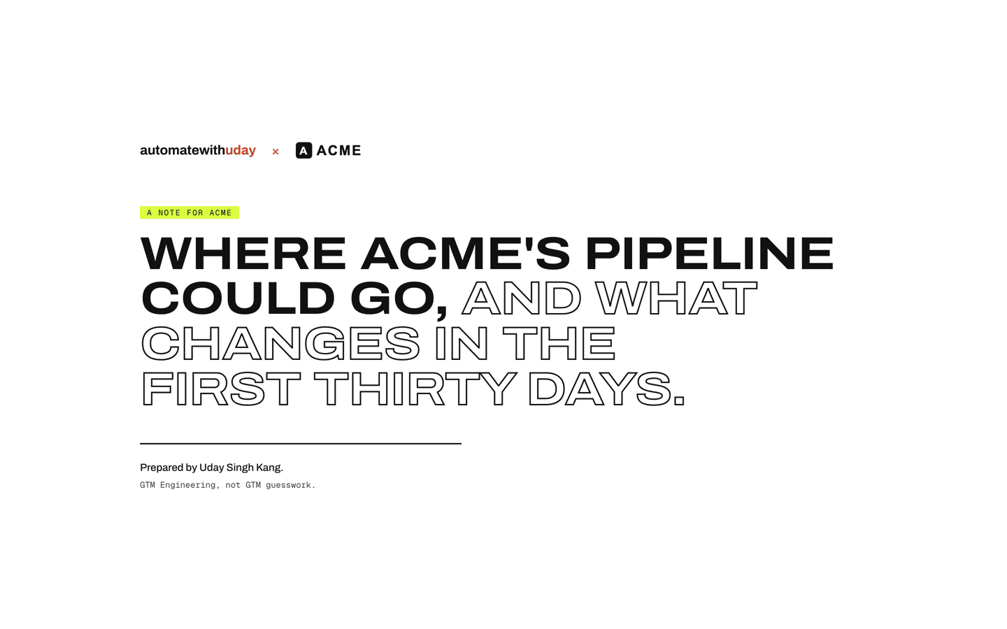 Personalized microsite pipeline deck cover for a sample company
